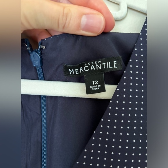 J. Crew Mercantile Navy Blue White Polka Dot Fit and Flare Mini Dress - Picture 7 of 14